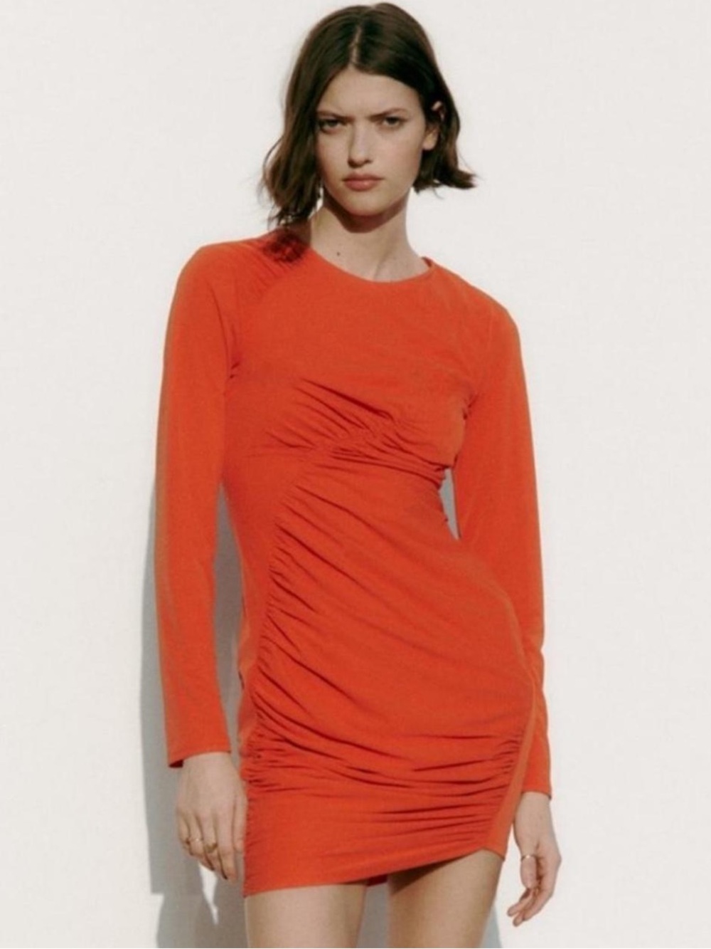 ZARA Long-Sleeve Ruched Bodycon Dress